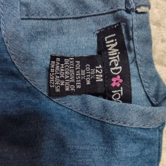 Limited Too Baby Denim Romper Heart Graphic Size 12M - Picture 3 of 7